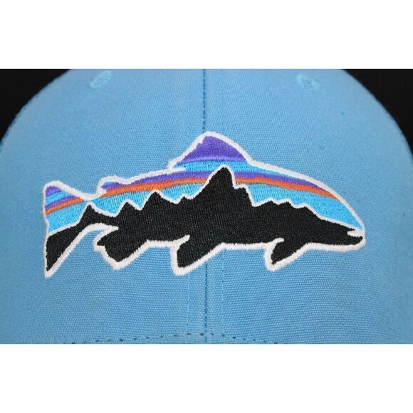 Patagonia Fitz Roy Trout Trucker Hat blue mesh snap back baseball cap - Picture 2 of 7